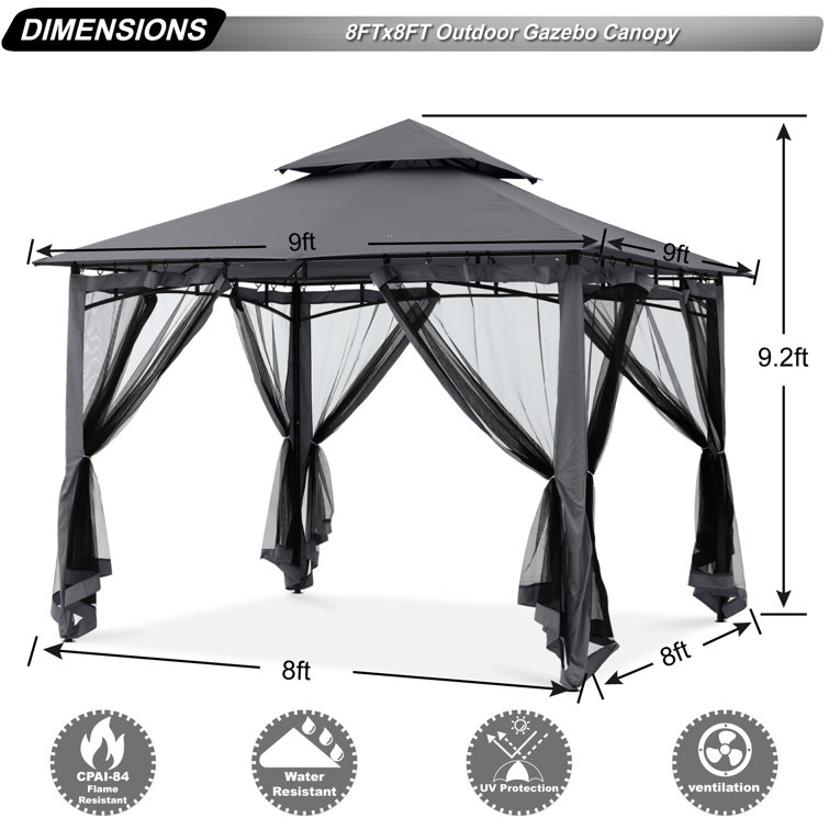 ABCCANOPY The Soft Roof Gazebos 8 Ft. W x 8 Ft. D Steel Patio